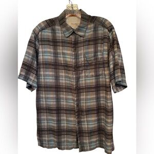 EUC TOMMY BAHAMA 100% SILK PLAID SHORT SLEEVE BUTTON DOWN GRAY SHIRT SIZE S